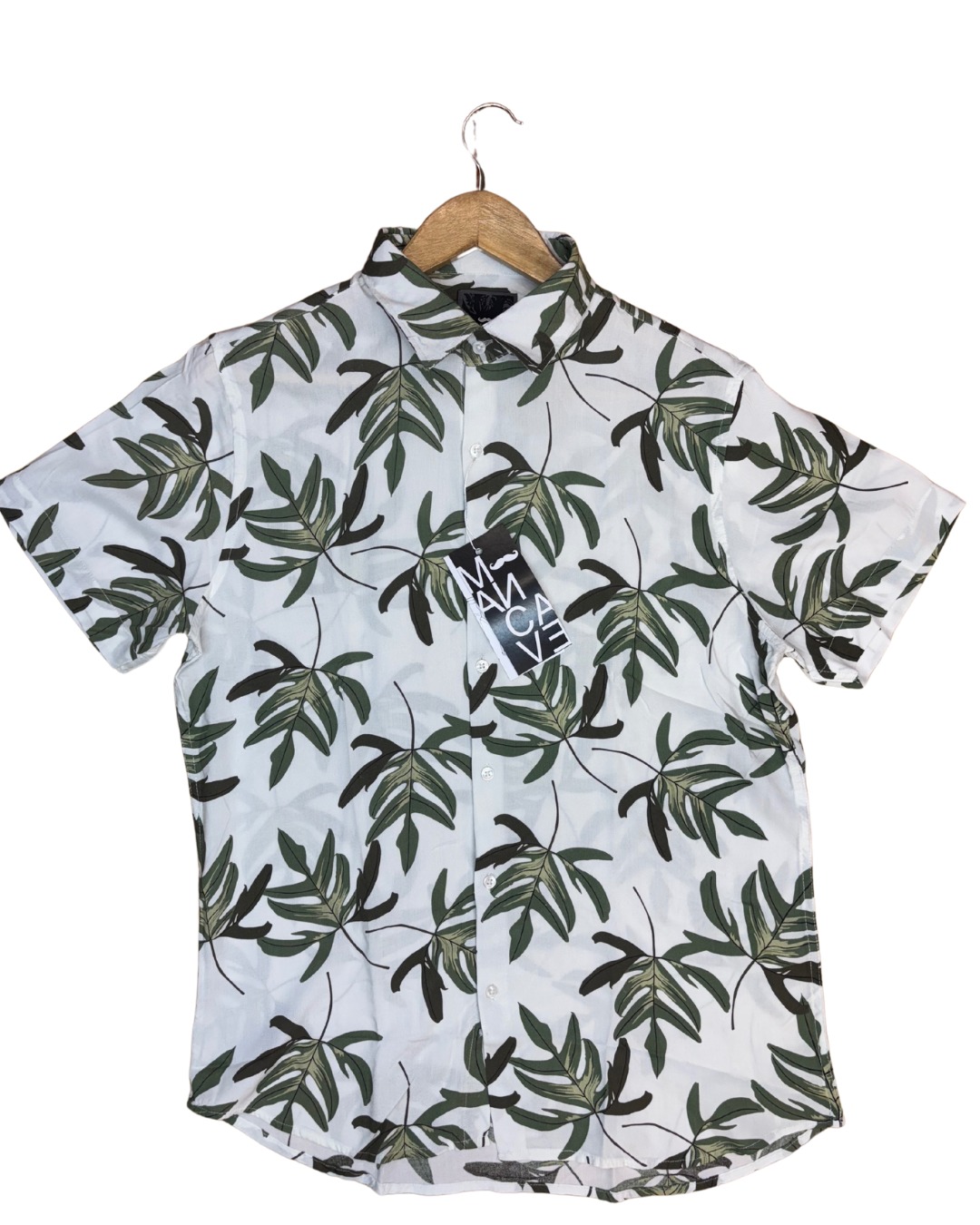 Mancave Ultra Premium Viscose Printed White Half Sleeve Shirt